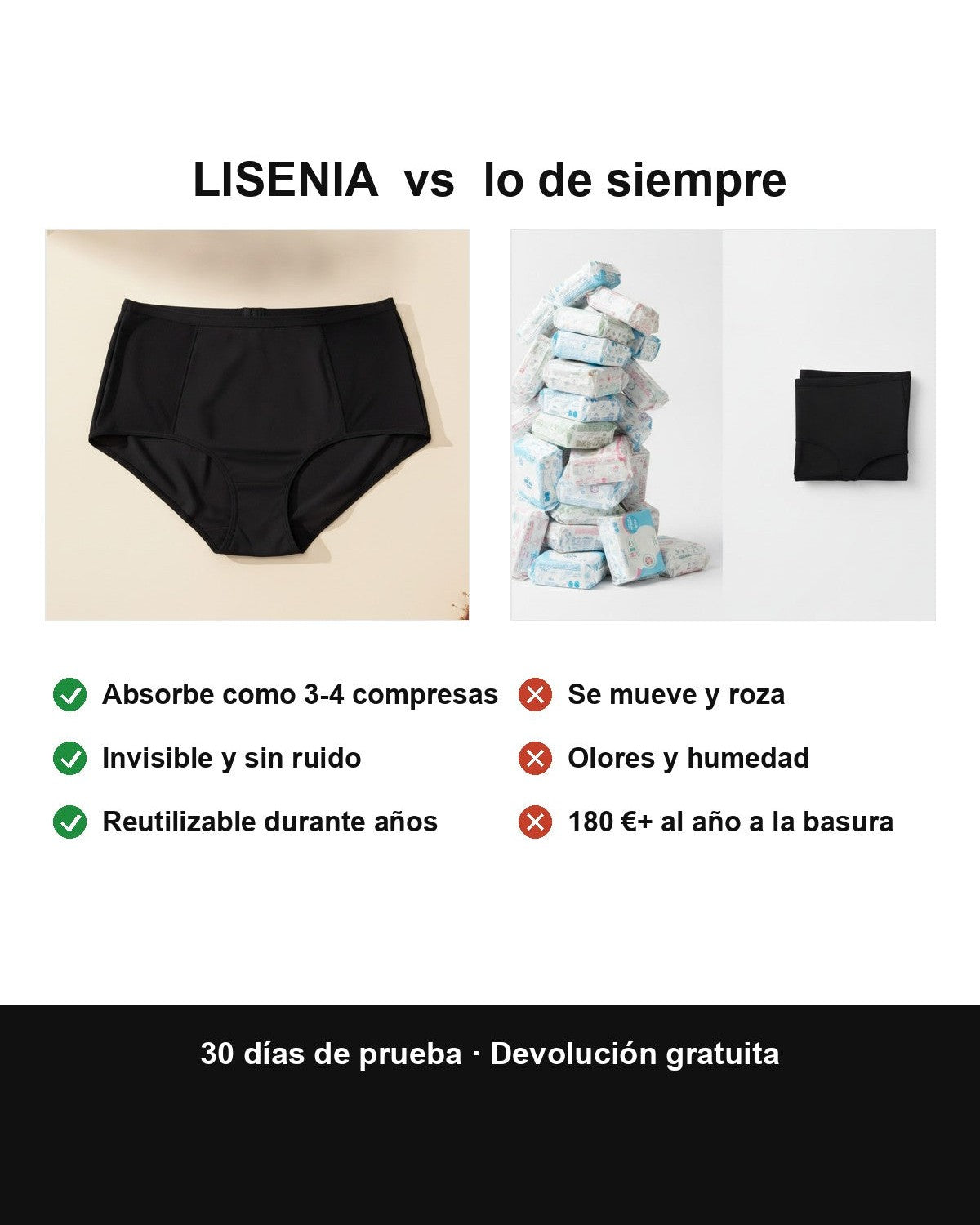 LISENIA vs compresas — Braguita Alta Antifugas